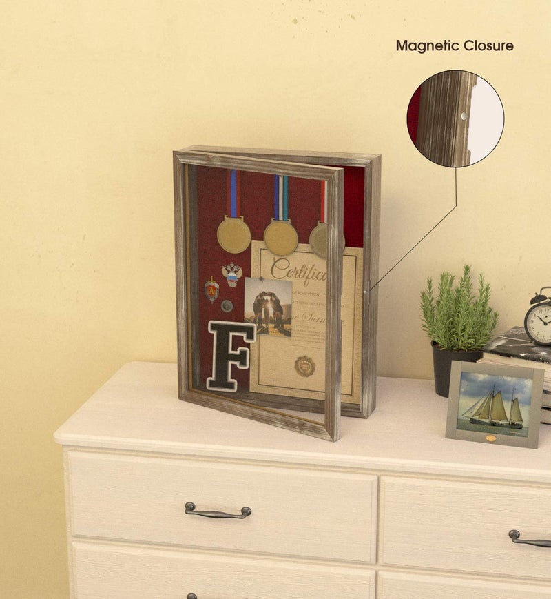J JACKCUBE DESIGN Shadow Box Display Case 12.59"X 16.53" Memory Box Rustic Wood Frame with Linen Back Gifts Keepsakes Storage for Picture Medal Post-Card -MK577A (Large) - Image 3